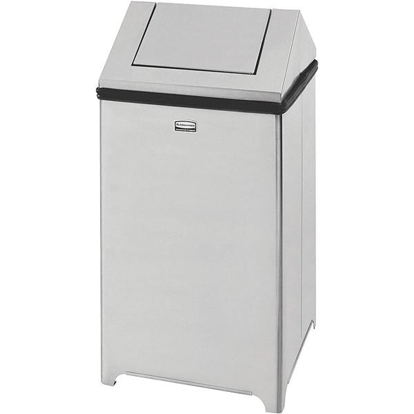 Can Trash WasteMaster Nyl/SS 14gal Hinge/Swing Lid Silver Square Ea